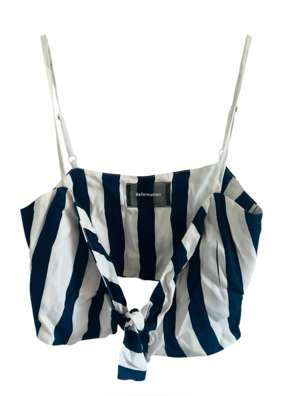 Reformation Navy and White Striped Tie-Front Cami Top